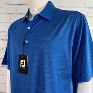 Foot Joy Shirt Men's Large Polo Short Sleeve Blue Performance Diamond Golf NWT